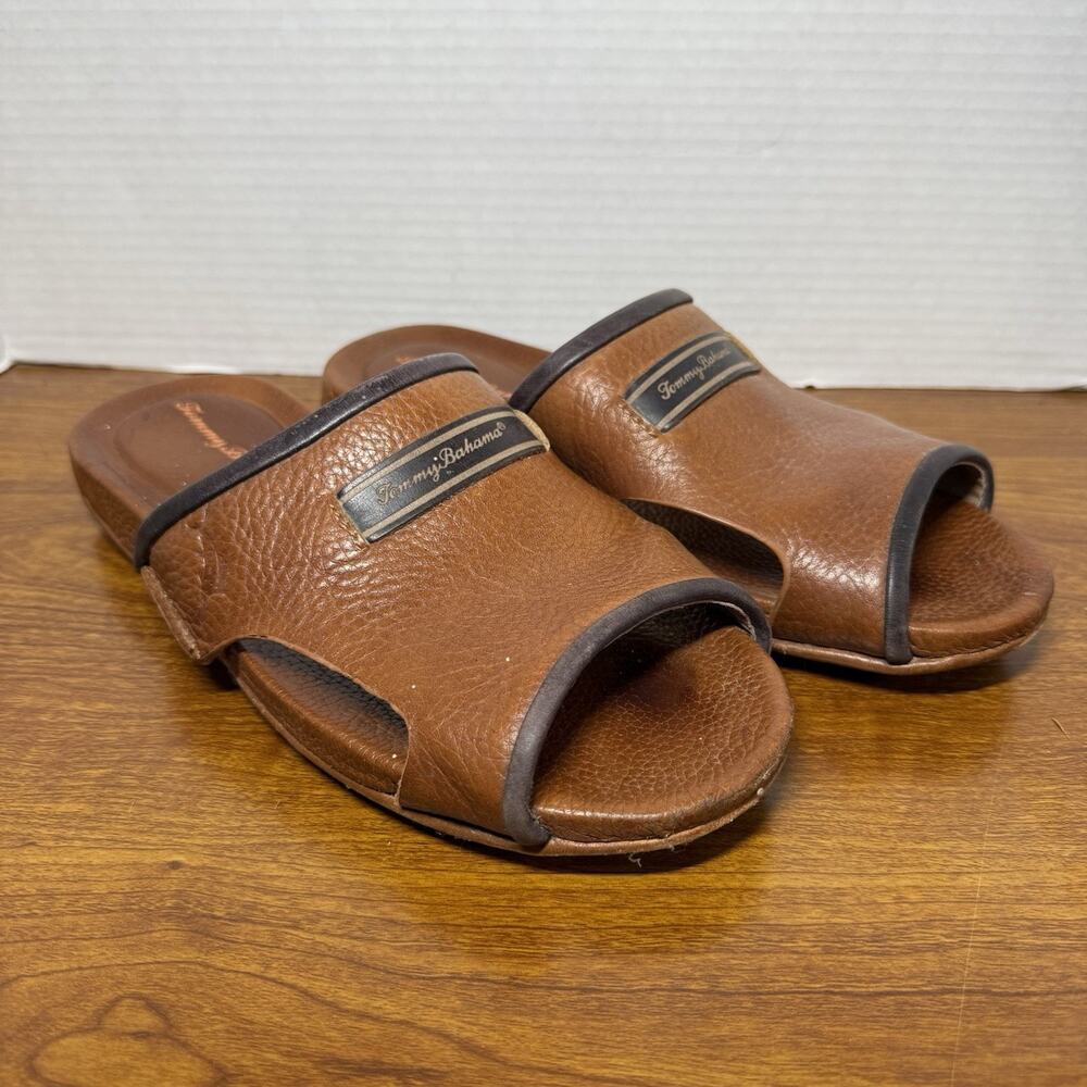 Vintage Tommy Bahama Mens 8 Sandals Slides Brown Leather Pre Owned